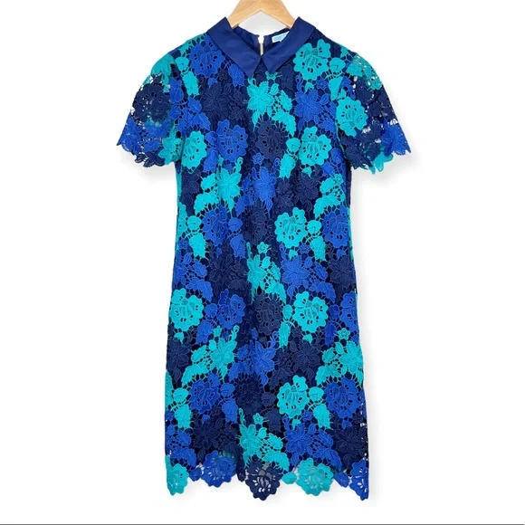 Draper James June Floral Lace Short Sleeve Dress Blue Teal Navy Sz 6 - Picture 12 of 15